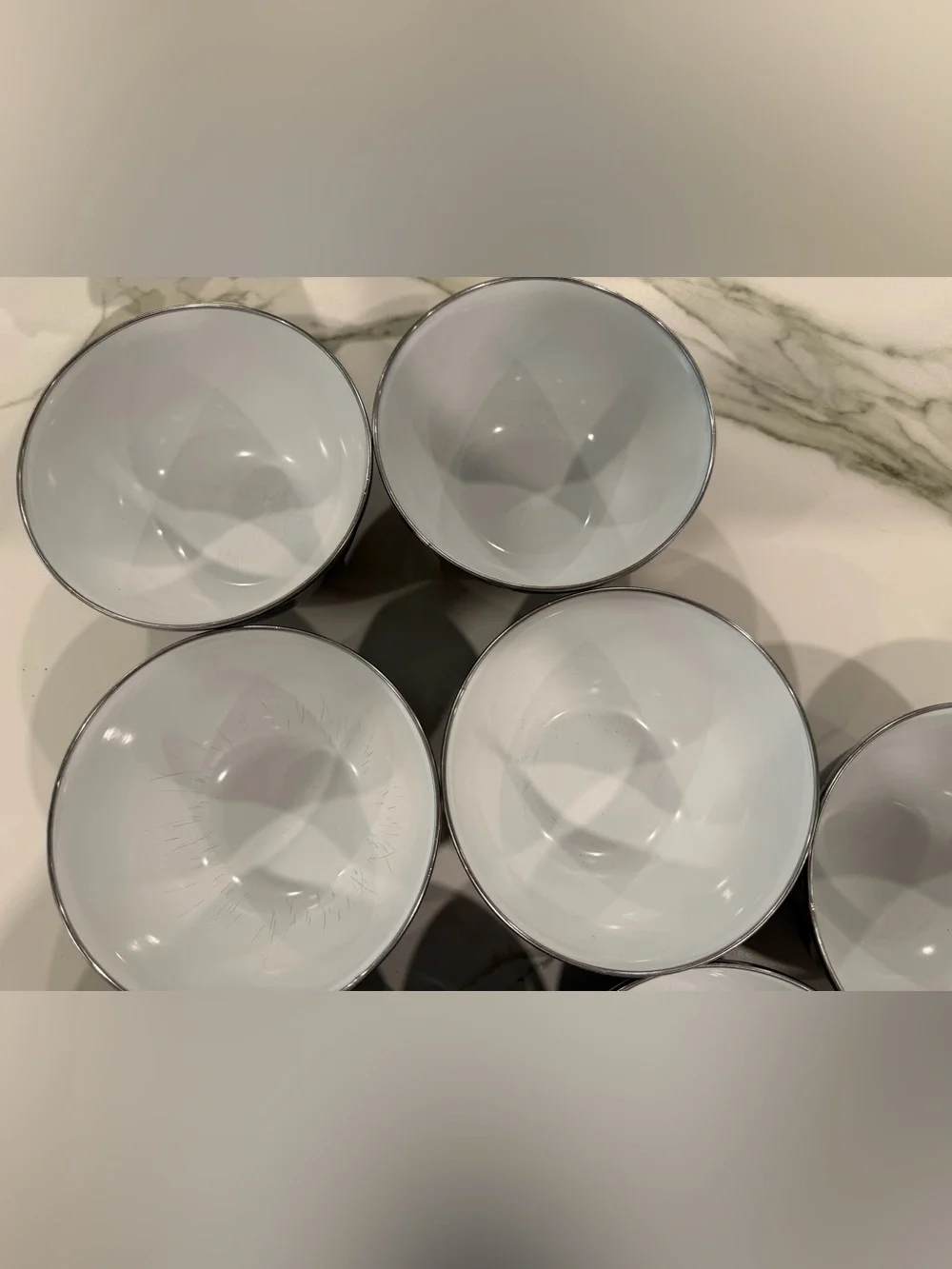 Pottery Barn Blue Enamel  Bowls with Silver Rim - Set of 7
